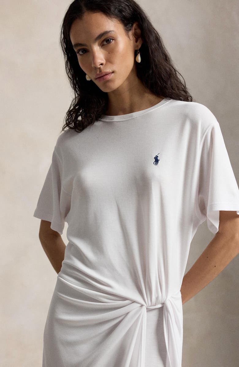 Polo Ralph Lauren Logo Detail Side Twist T-Shirt Dress, Alternate, color, White