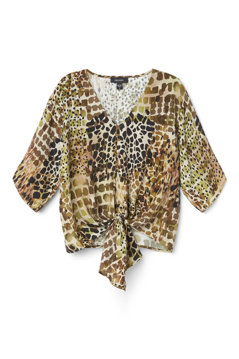 Animal Print Tie Front Top, Alternate, color, PRINT
