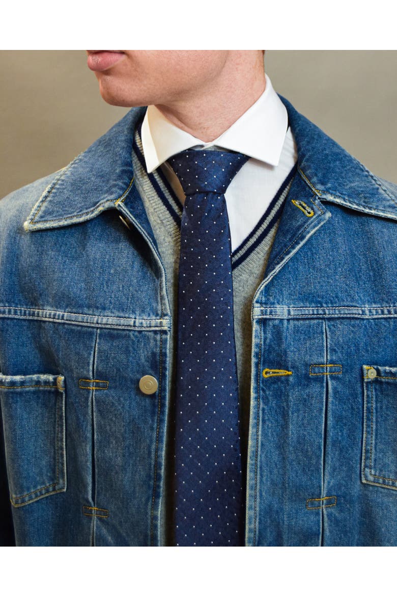 Seigaiha Silk Jacquard Tie, Alternate, color, Navy