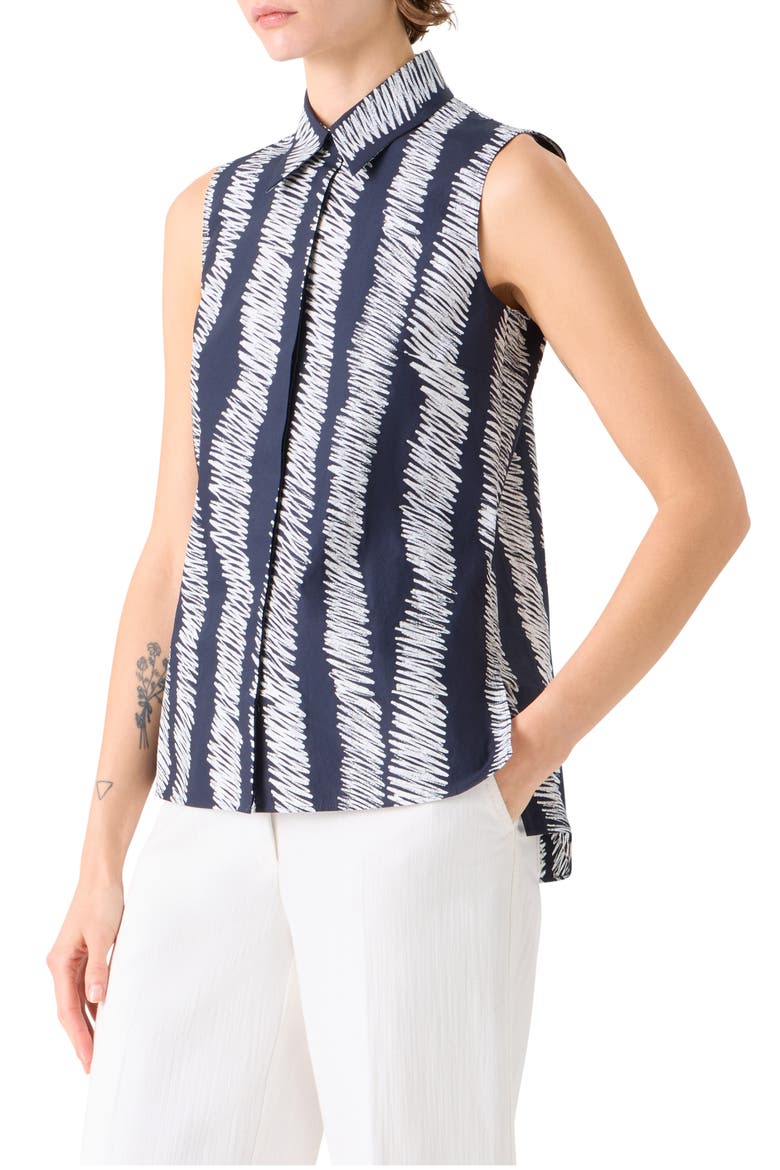 Scribble Wave Print Sleeveless Cotton Poplin Button-Up Shirt, Alternate, color, BLACK-CREAM