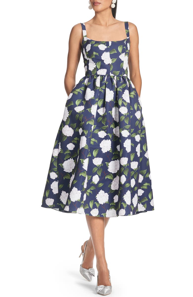 Sachin & Babi Olena Floral Mikado Midi Cocktail Dress, Main, color, 