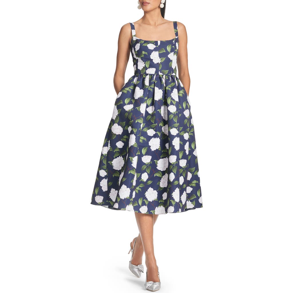 Sachin & Babi Olena Floral Mikado Midi Cocktail Dress In Multi
