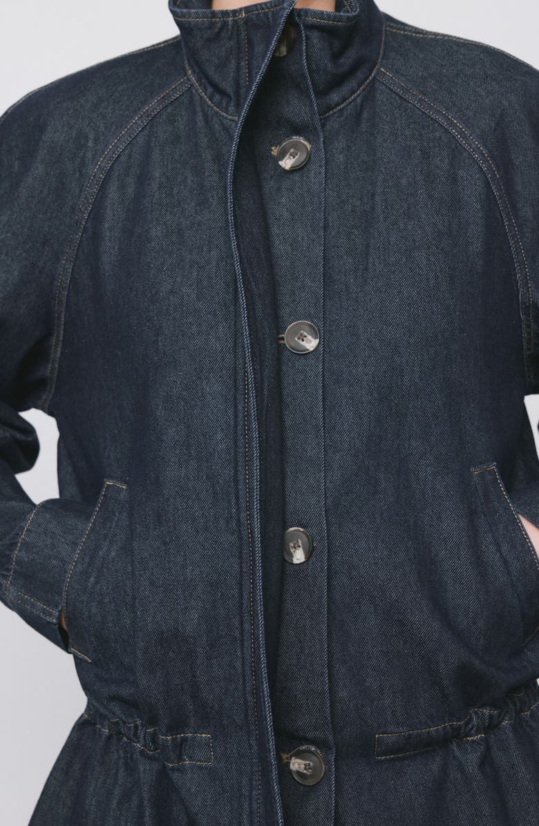 MANGO Gathered Waist Denim Parka, Alternate, color, Open Blue