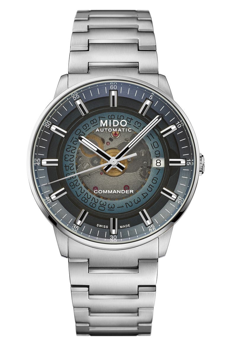 Commander Gradient Skeletal Automatic Bracelet Watch, 40mm, Main, color, BLUE