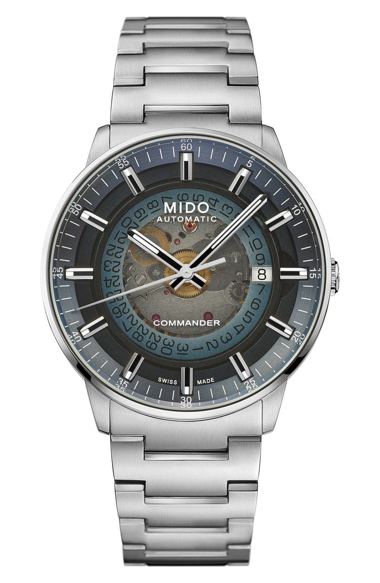 MIDO Commander Gradient Skeletal Automatic Bracelet Watch, 40mm, Main, color, Blue
