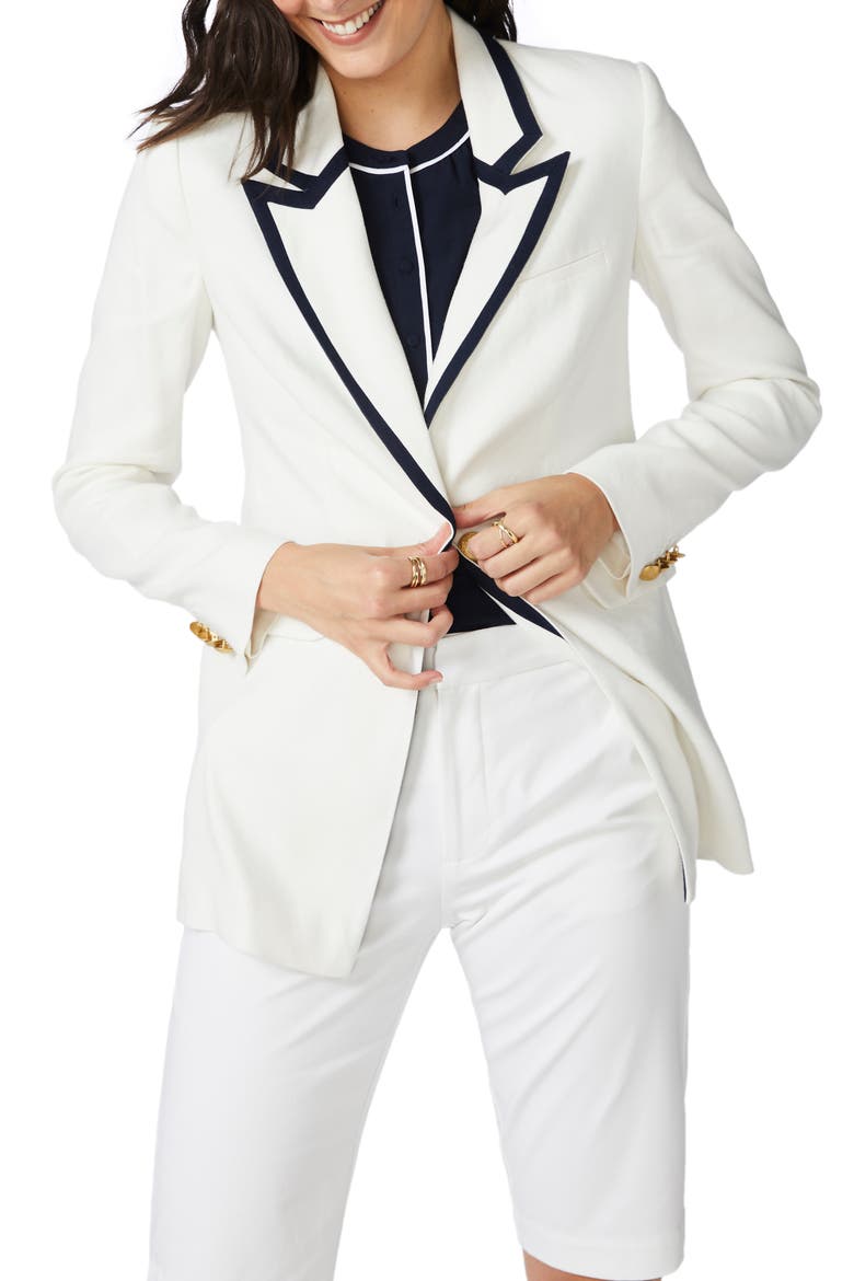 Contrast Collar Linen Blend Blazer, Main, color, SOFT ECRU