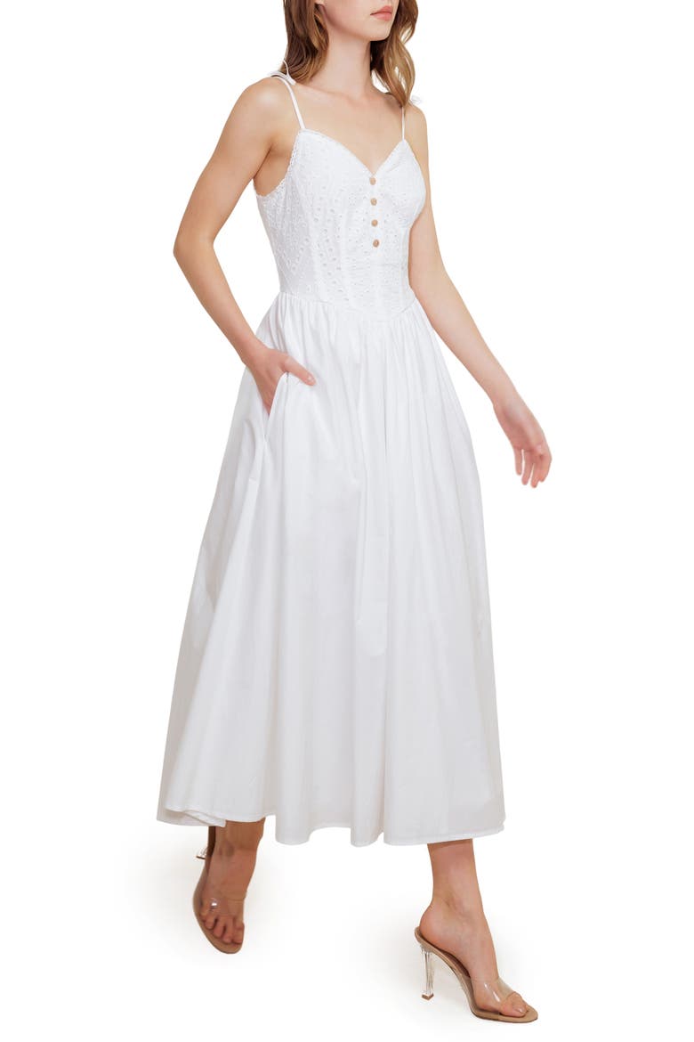 Eyelet Tie Strap Maxi Dress, Alternate, color, WHITE
