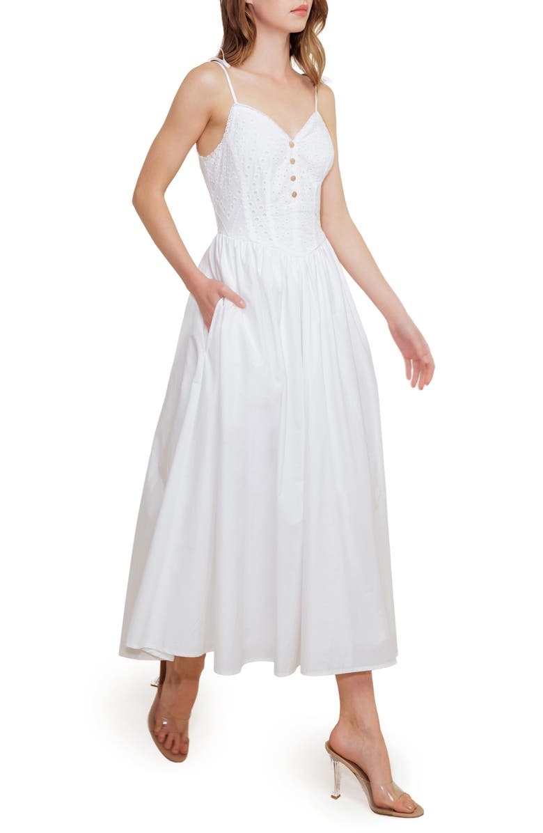 FREEMARKET Eyelet Tie Strap Maxi Dress, Alternate, color, White