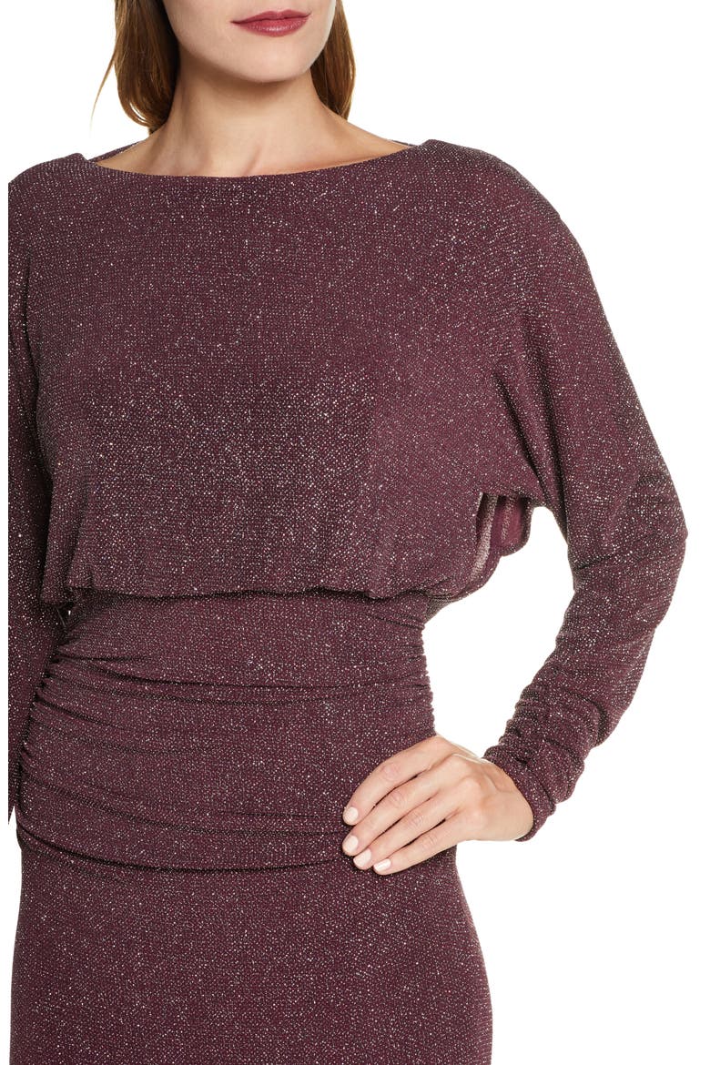 Cowl Back Metallic Long Sleeve Gown, Alternate, color, PLUM
