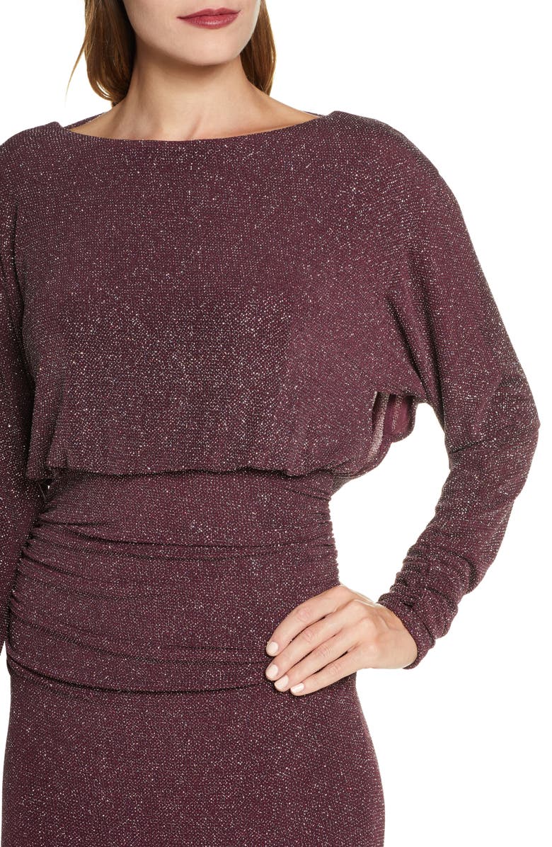 Vince Camuto Cowl Back Metallic Long Sleeve Gown, Alternate, color, 