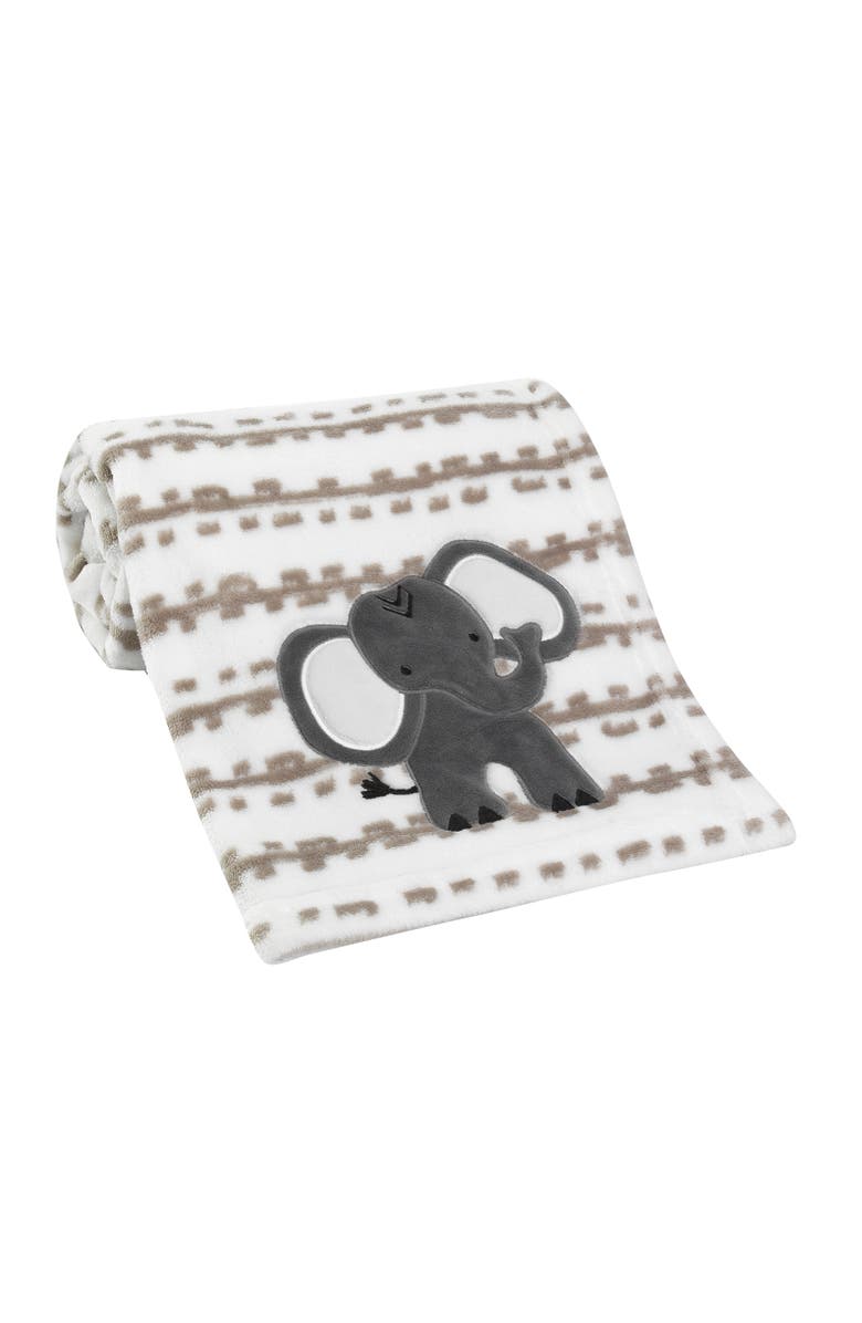Lambs & Ivy Jungle Safari Plush Minky Elephant Nursery Baby Blanket, Alternate, color, White