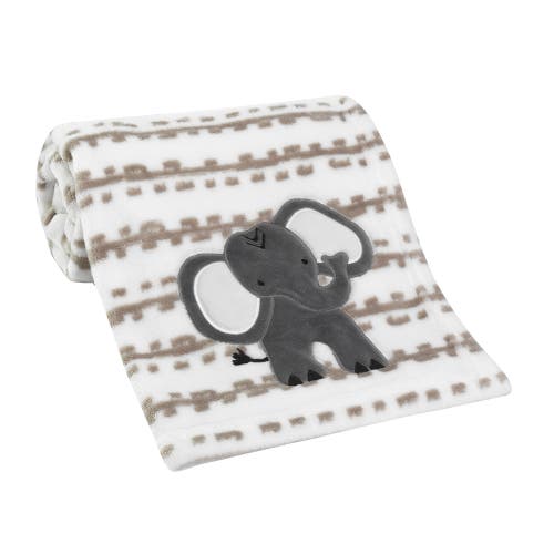 Lambs & Ivy Jungle Safari Plush Minky Elephant Nursery Baby Blanket In White