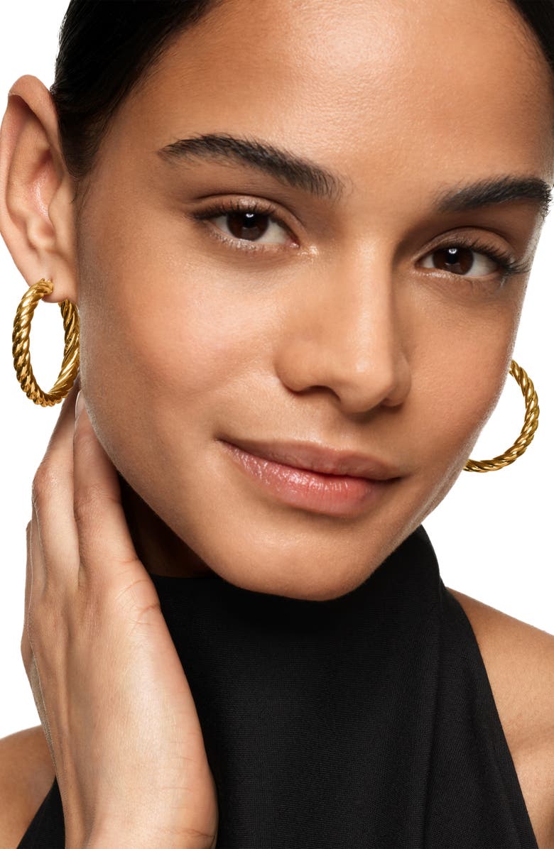 David Yurman Sculpted Cable Hoop Earring in 18K Yellow Gold, Alternate, color, 18K Yellow Gold