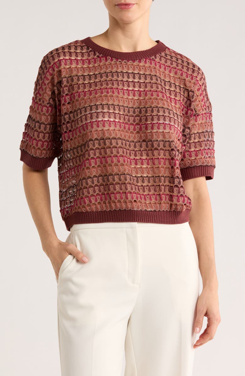 Daniel Rainn Openwork Stripe Sweater, Main, color, Burgundy