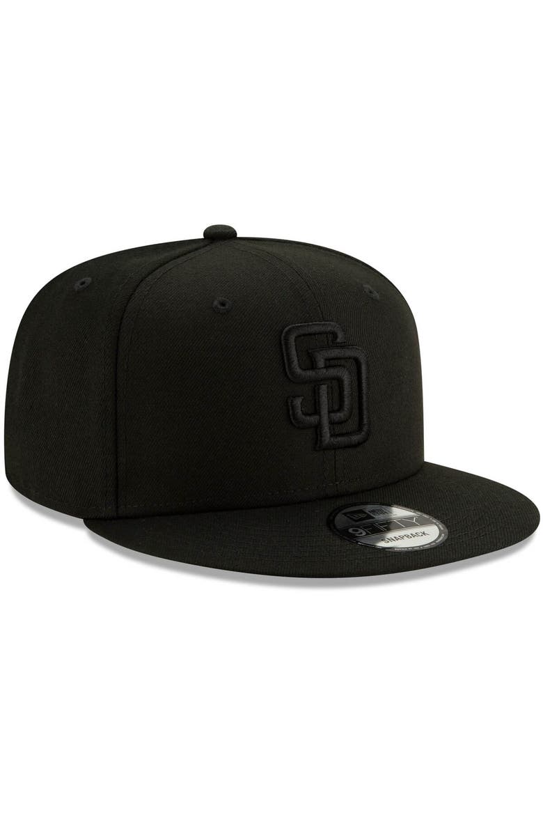 San Diego Padres New Era Black on Black 9FIFTY Snapback Adjustable Hat - Black, Alternate, color, Black