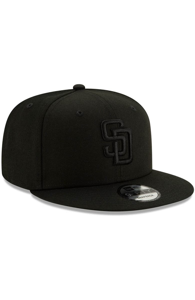 New Era San Diego Padres New Era Black on Black 9FIFTY Snapback Adjustable Hat - Black, Alternate, color, Black