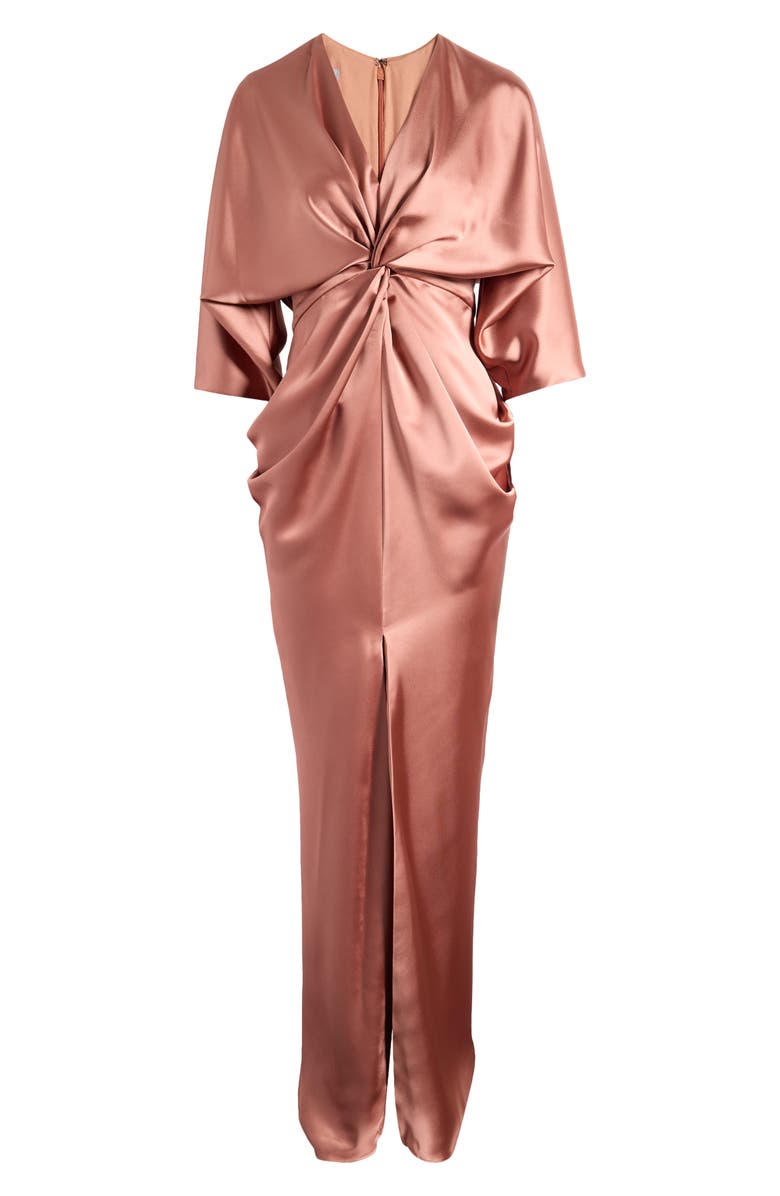 Amsale Elbow Sleeve Satin Dress, Alternate, color, 