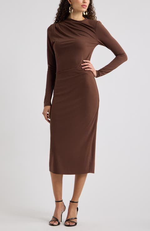 brown knee length dress Women's Midi Dresses Product-SQ