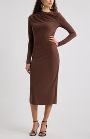 Chelsea28 Pleated Long Sleeve Knit Midi Dress