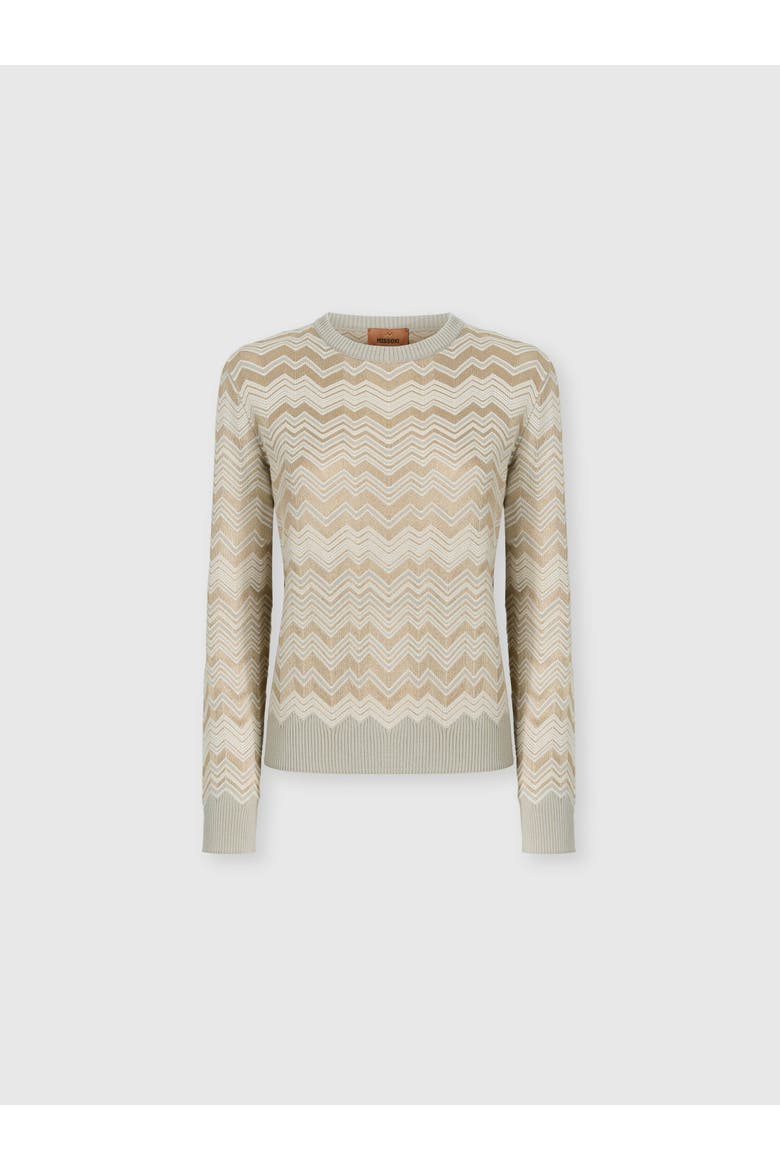 Zig Zag Viscose And Wool Crewneck Sweater, Main, color, Beige