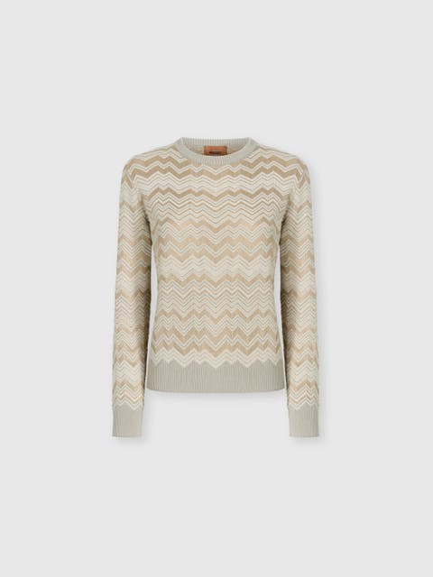 Zig Zag Viscose And Wool Crewneck Sweater