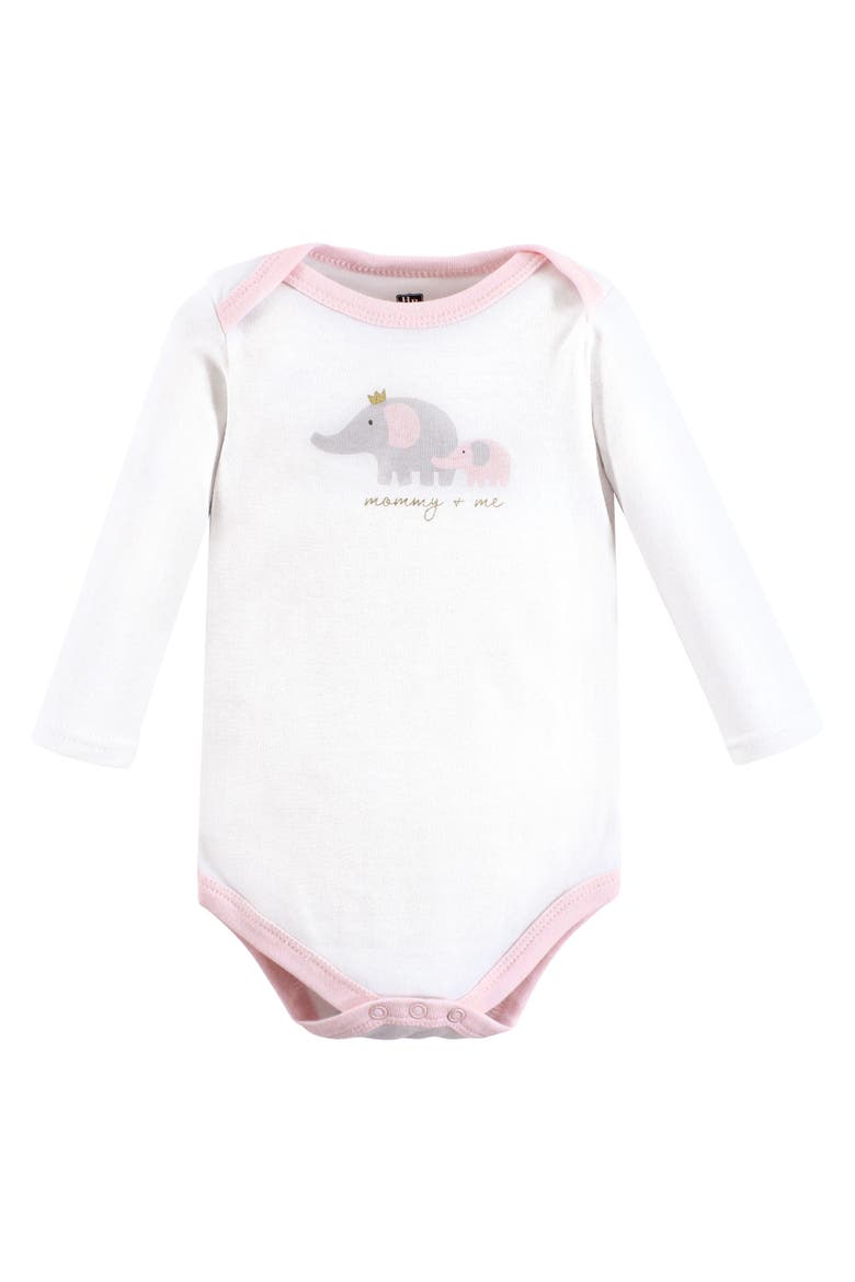Essential All-Cotton Long-Sleeve Bodysuit Triple Pack, Alternate, color, Pink Gray Elephant