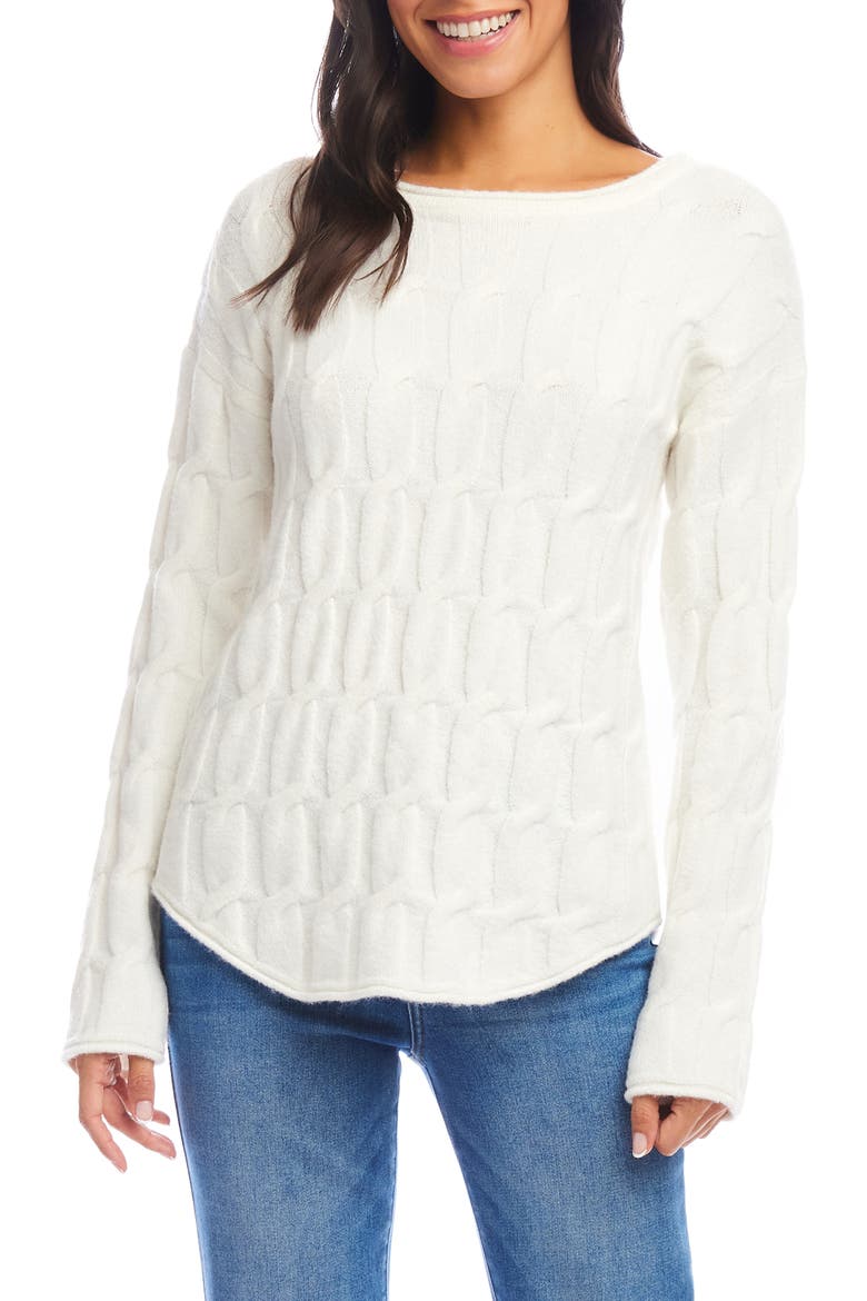 Cable Curved Hem Sweater, Main, color, IVORY