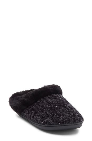 R.g. Barry Chenille Witj Faux Fur Collar Clog Slipper In Black