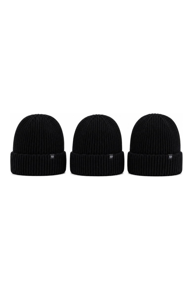 Women's 3-Pack Fleece Lined Rib Knit Beanie Set, Main, color, Black/Black/Black