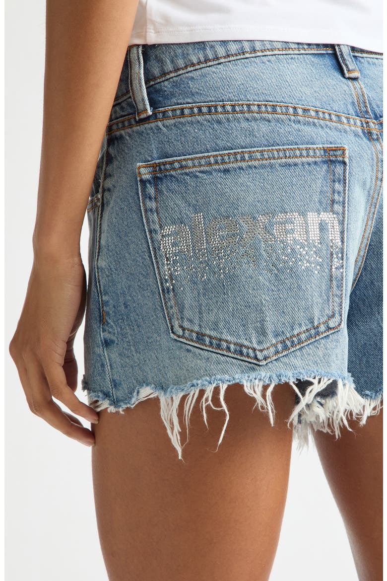 Hotfix Logo Relaxed Fit Cutoff Denim Shorts, Alternate, color, VINTAGE LIGHT INDIGO