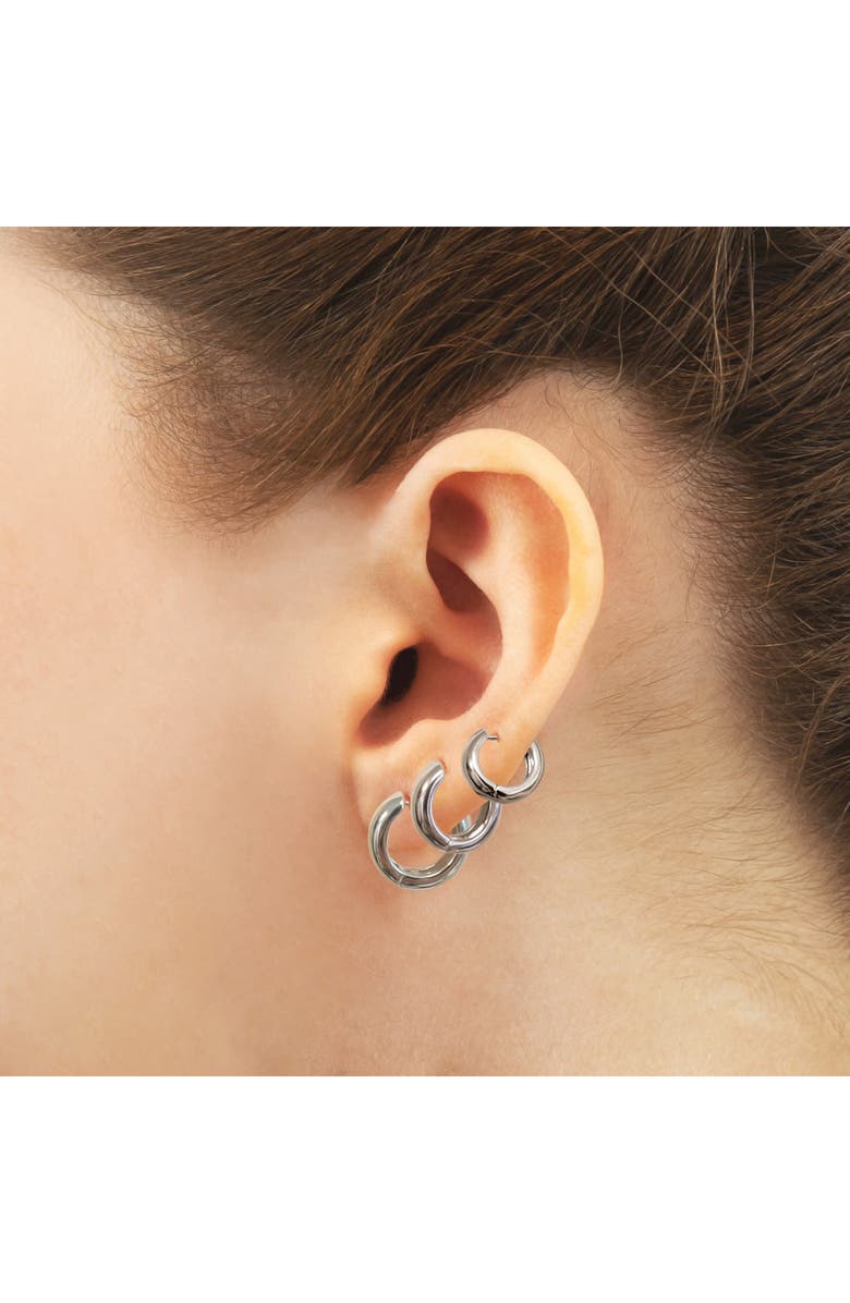 ES JEWELRY Set Of 3 Huggie Earrings, Alternate, color, White Gold