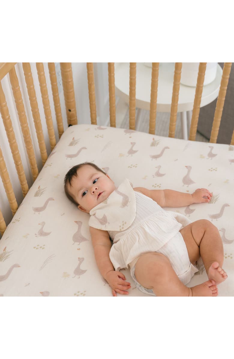CRANE BABY Goose Fitted Cotton Crib Sheet, Alternate, color, Beige