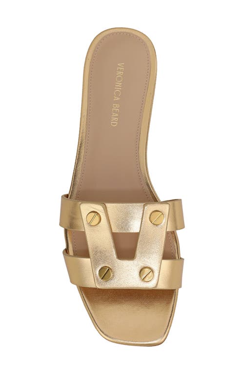 Veronica Beard Via Metallic Leather Flat Slide Sandals In Gold