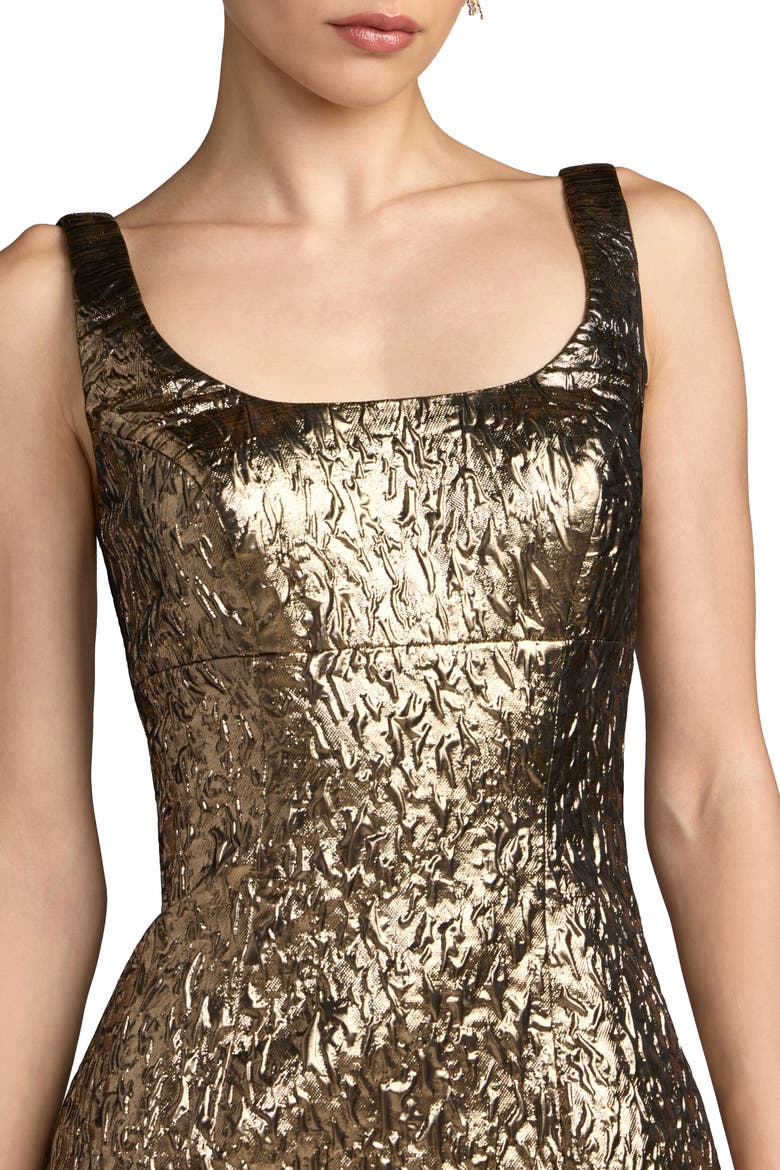 Metallic Jacquard Sheath Midi Dress, Alternate, color, Gold
