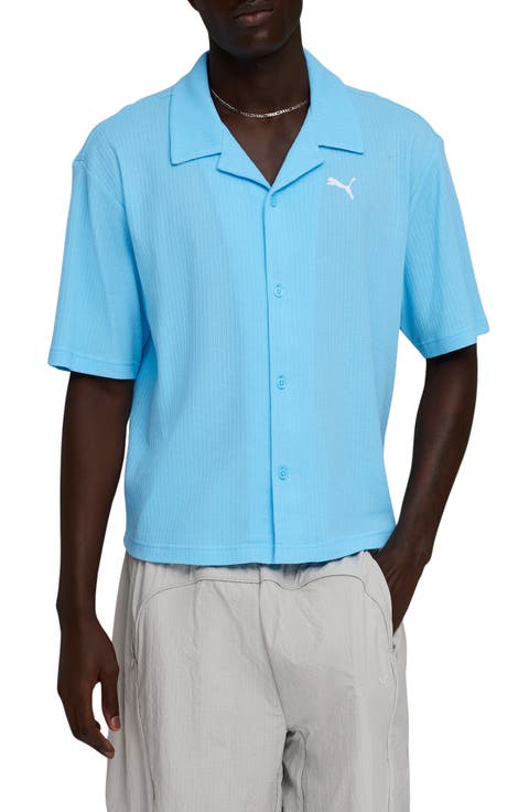 Wardrobe Essentials Waffle Knit Boxy Button-Up Shirt