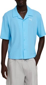 PUMA Wardrobe Essentials Waffle Knit Boxy Button-Up Shirt