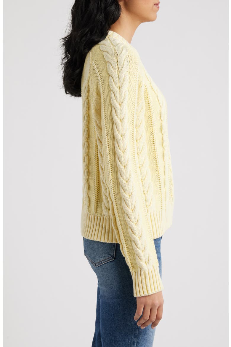 Cable Stitch Cotton Sweater, Alternate, color, BUTTER YELLOW