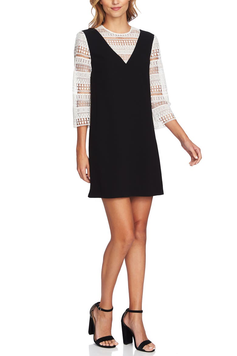 Mixed Media Shift Dress, Alternate, color, RICH BLACK