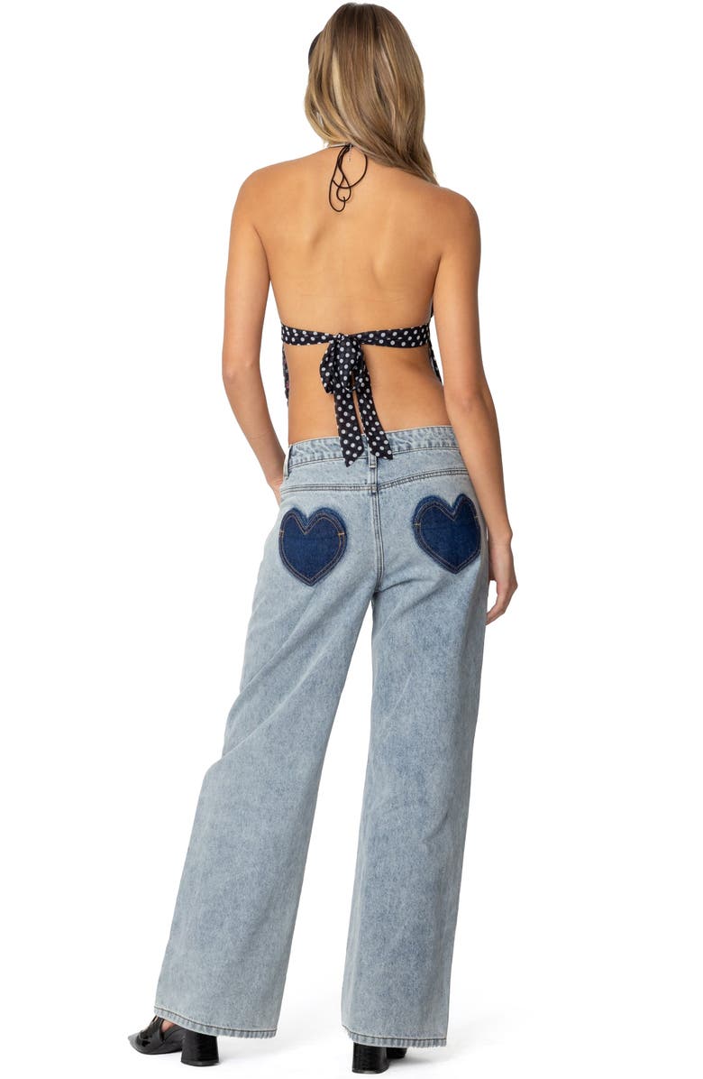 EDIKTED Contrast Heart Low Rise Wide Leg Jeans, Alternate, color, Blue-Washed