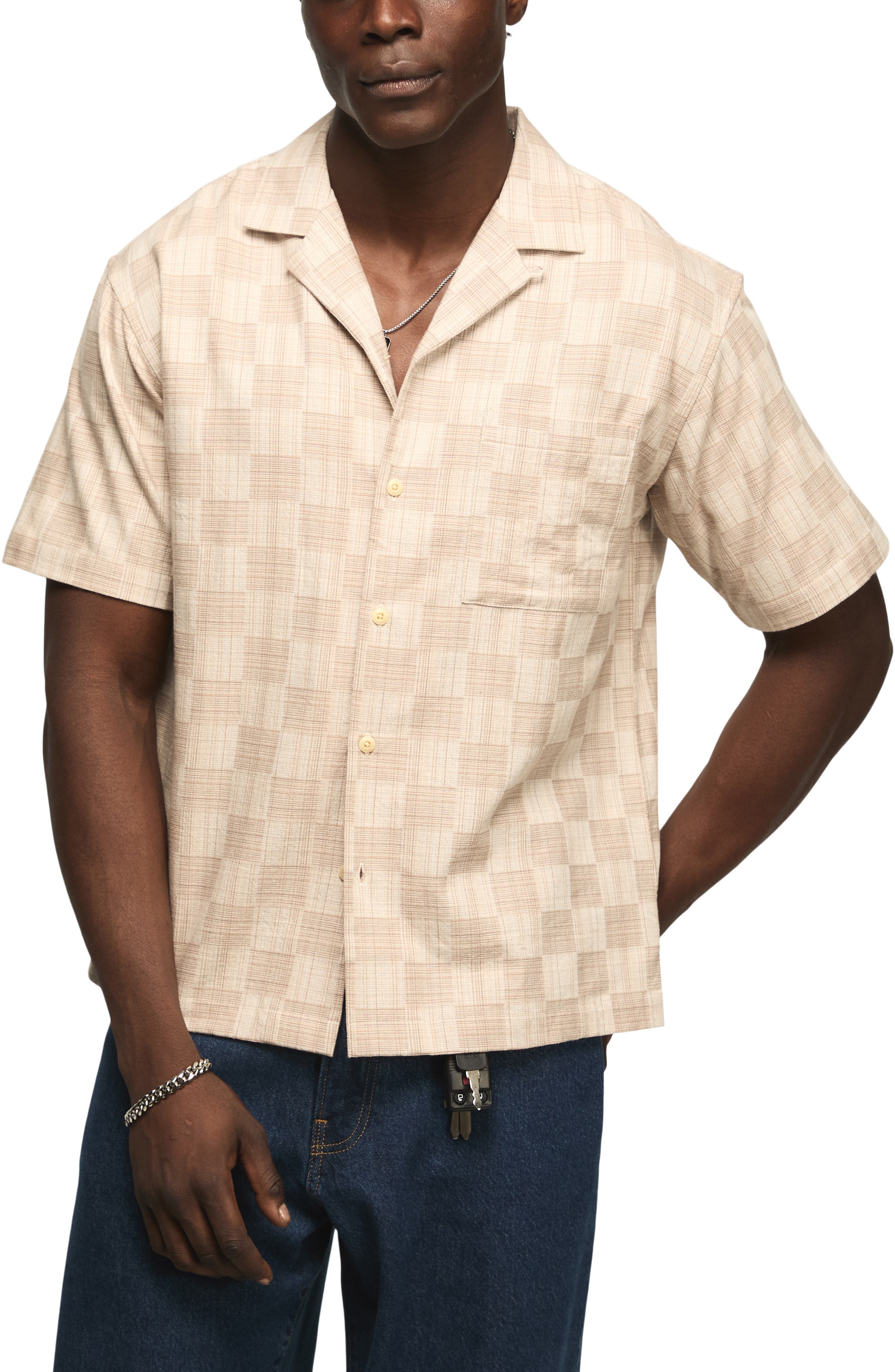 Checker Cotton Blend Camp Shirt