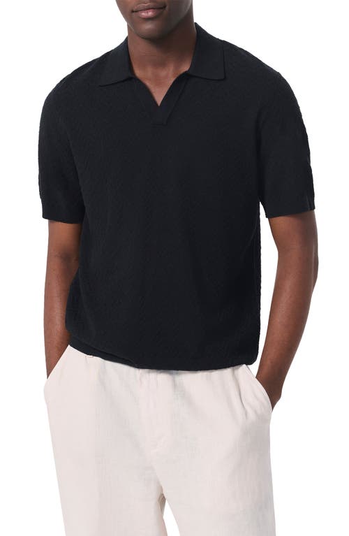 Rag & Bone Zuma Johnny Collar Chevron Terry Cloth Polo In Black