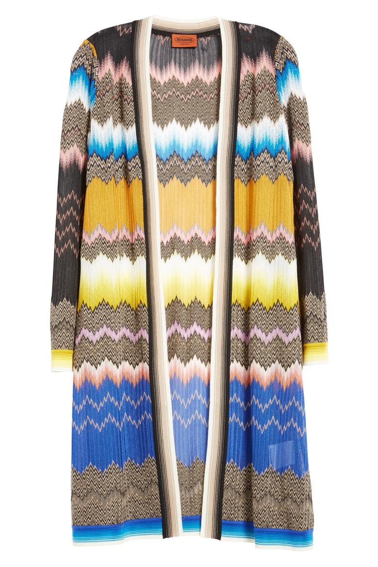 Zigzag Knit Cardigan, Alternate, color, BLACK/ BLUE/ MULTI