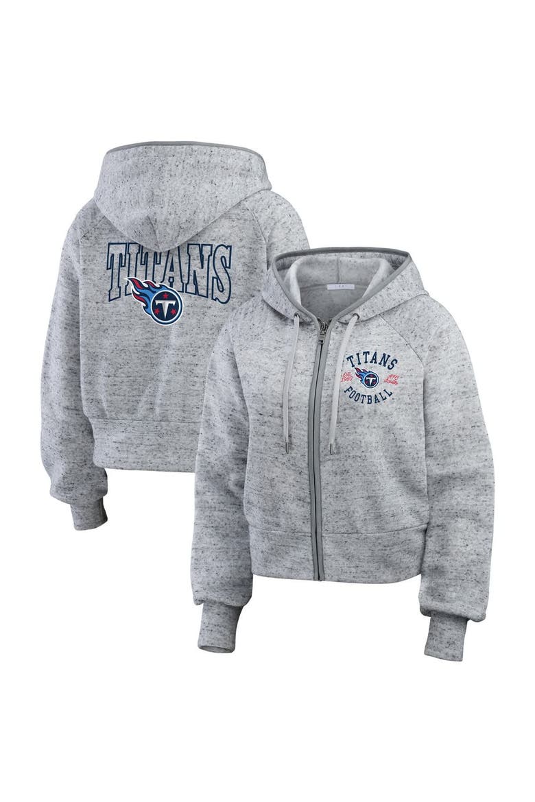 Women's WEAR by Erin Andrews  Heather Gray Tennessee Titans Speckled Fleece Cropped Full-Zip Hoodie, Main, color, Heather Gray