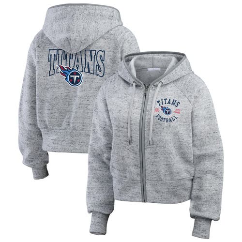 Wear By Erin Andrews Heather Gray Tennessee Titans Speckled Fleece Cropped Full-zip Hoodie