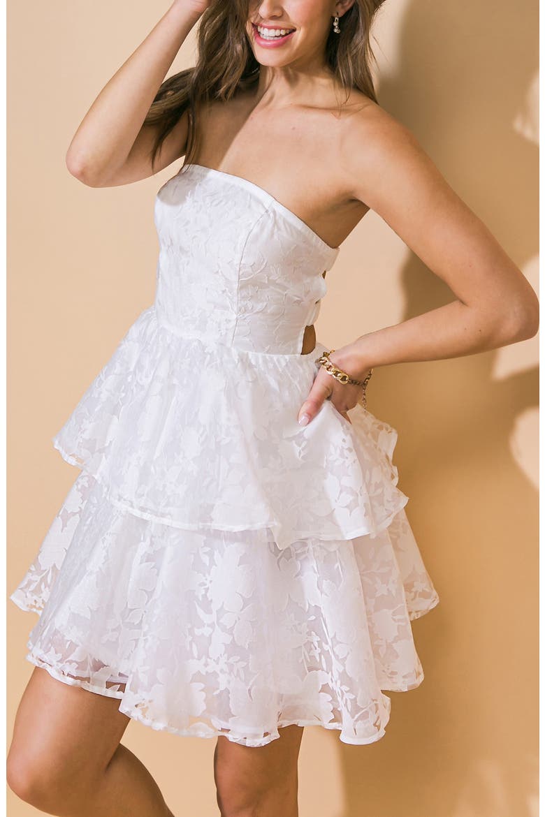 Textured Floral Cocktail Minidress, Alternate, color, WHITE