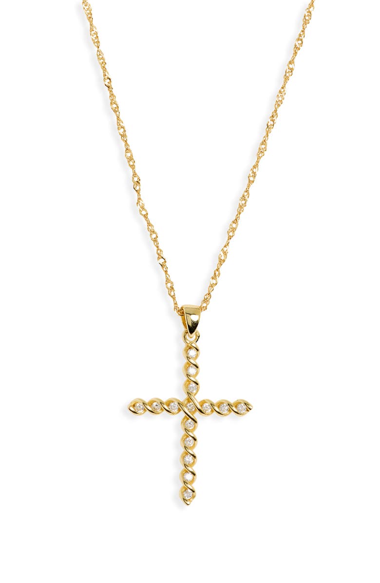 Argento Vivo Sterling Silver Cubic Zirconia Cross Pendant Necklace, Alternate, color, Gold