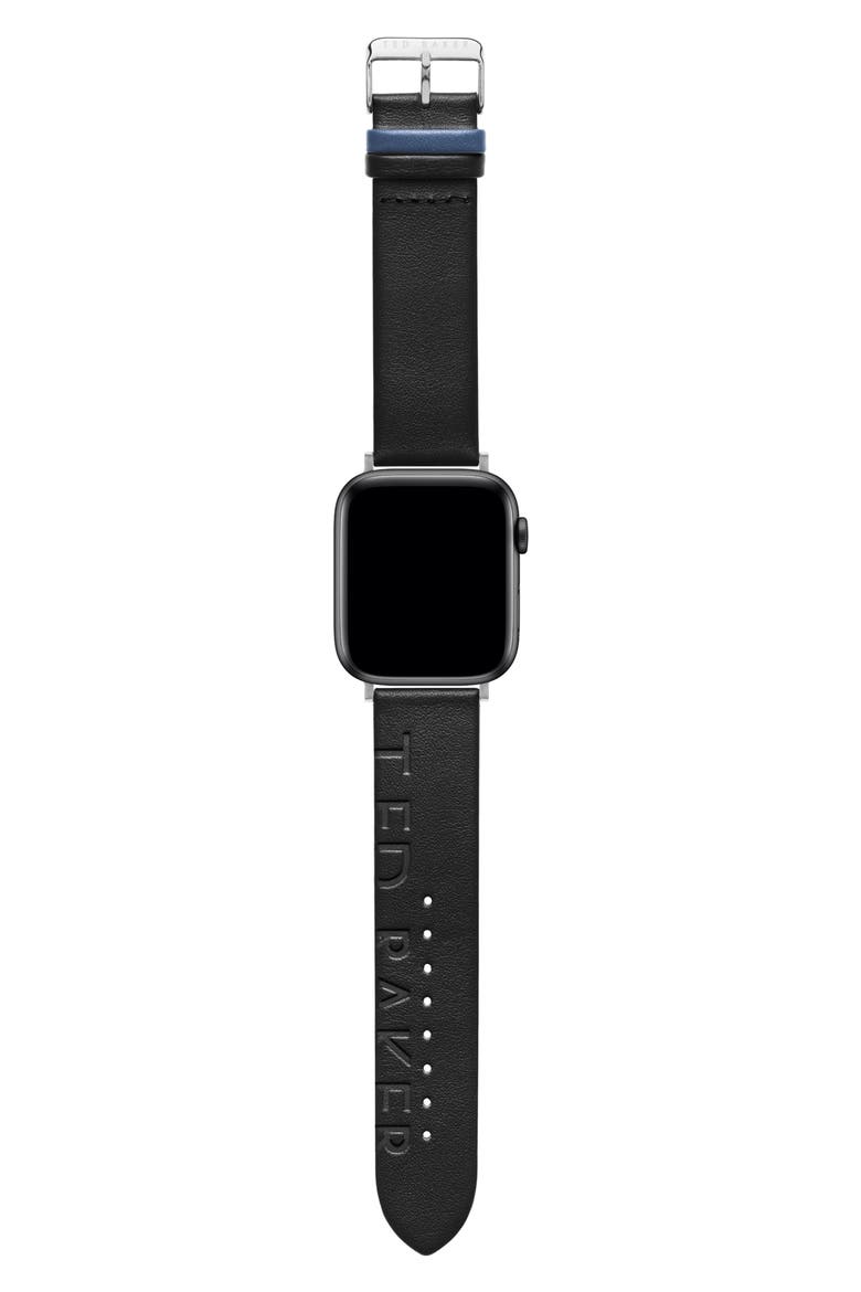 London Colorblock Leather Apple Watch® Band, Alternate, color, BLACK