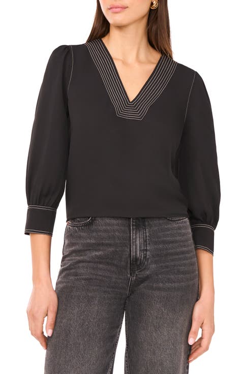 (取寄) ヴィンスカムート レディース クルー ネック ロング スリーブ ブラウザ Vince Camuto women Crew Neck Long Sleeve Blouse  Azure Vince Camuto Long Sleeve Side Tie Wrap Blouse Rich Black MD