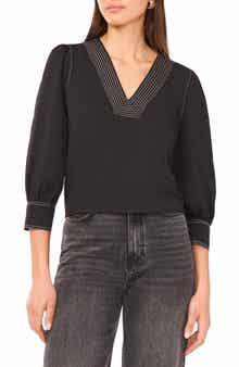 Vince Camuto Topstitched V-Neck Woven Top