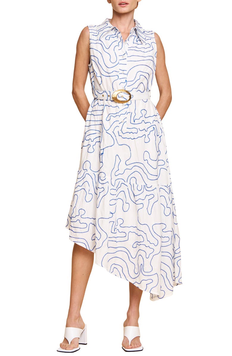 CIEBON Colleen Embroidered Belted Midi Shirtdress, Main, color, 